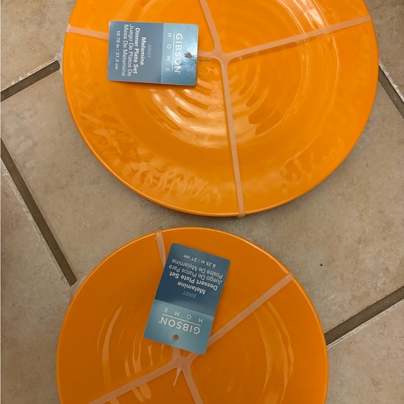 Gibson melamine Vibrant Orange Dinner Plate and dessert plates sets of 4